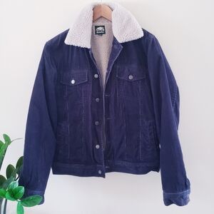 Vintage ROOTS Men's Corduroy Sherpa Lined Trucker Jacket Charcoal Grey/Black XS